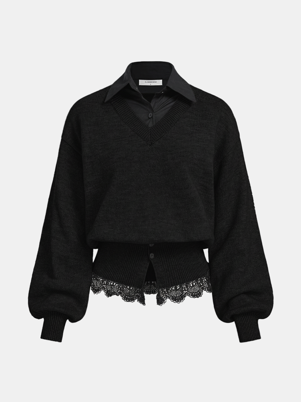 Contrast Collar Lace Hem Sweater
