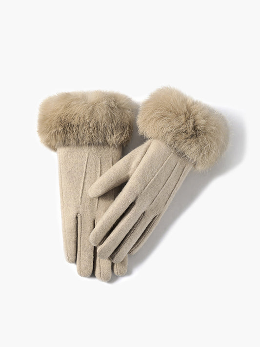 Fur Trim Cashmere Gloves