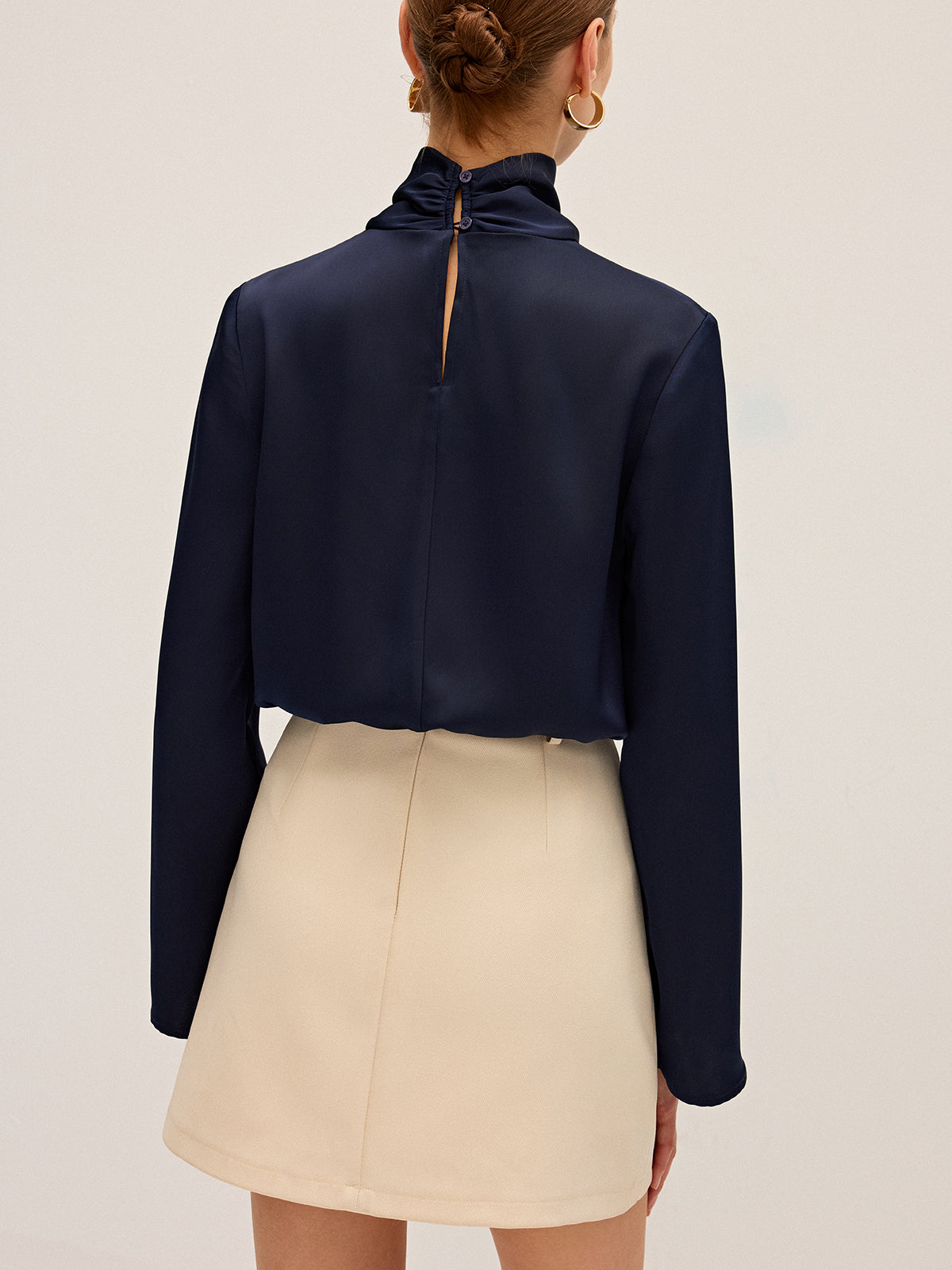 Satin Draped High Neck Blouse