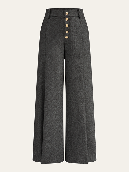 High-Waisted Button-Front Wide-Leg Pants