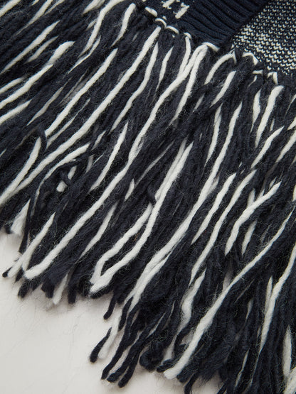 Horse-Pattern Wool Blend Fringe Cardigan