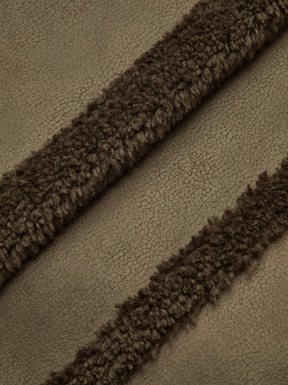 Double-Breasted Fleece Lined Faux Leather Longline Coat