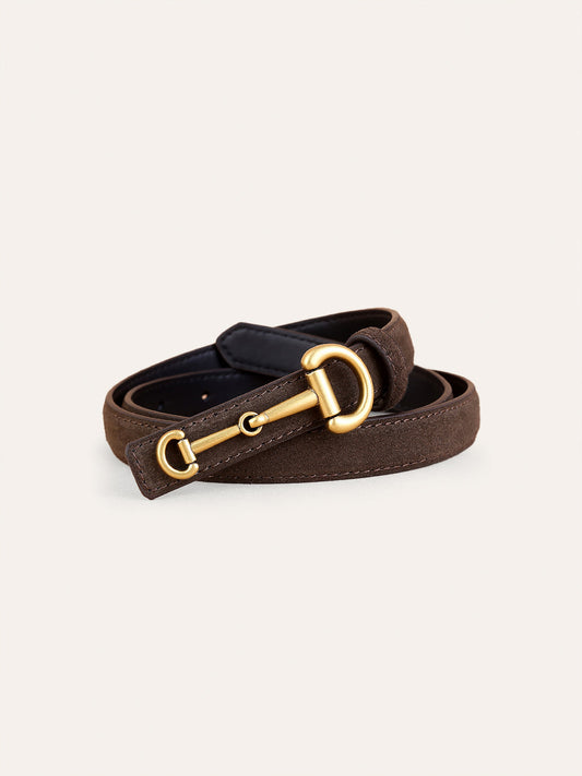 Horsebit Buckle Suede Effect Thin Belt
