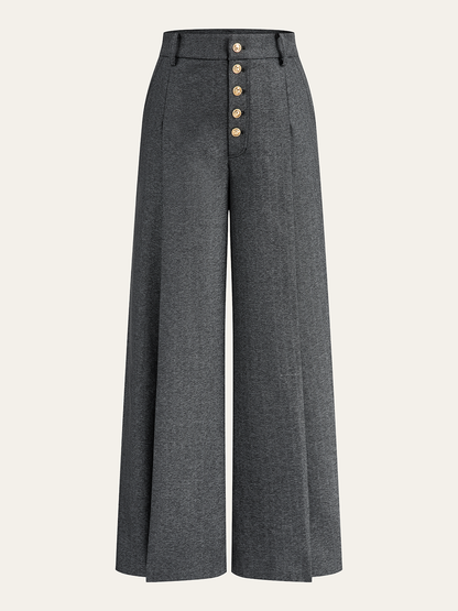 High-Waisted Button-Front Wide-Leg Pants