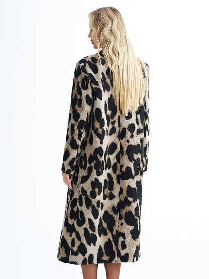 Leopard Print Wool-Blend Double-Breasted Coat