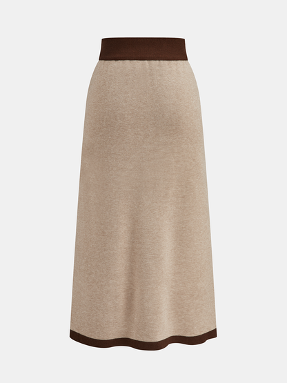 Contrast Trim Knit Top and Midi Skirt Set