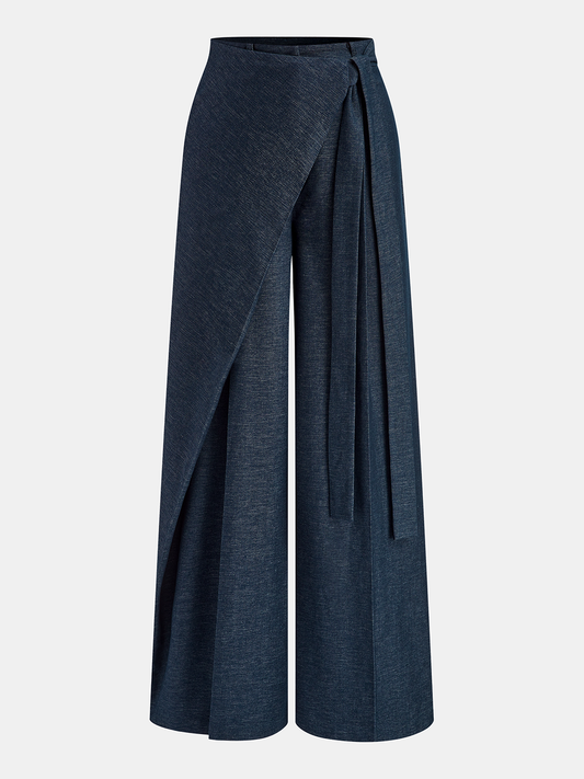 Asymmetric Wrap Wide-Leg Pants