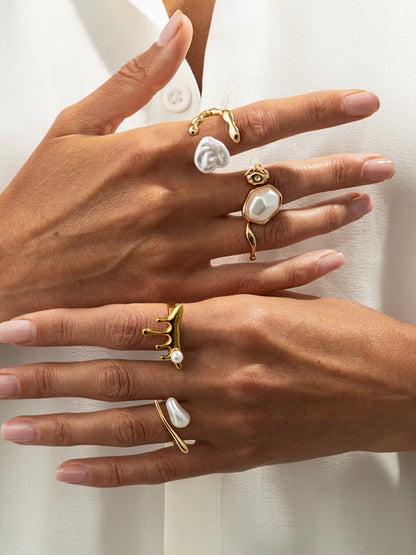 5pcs Golden Irregular Pearl Ring Set