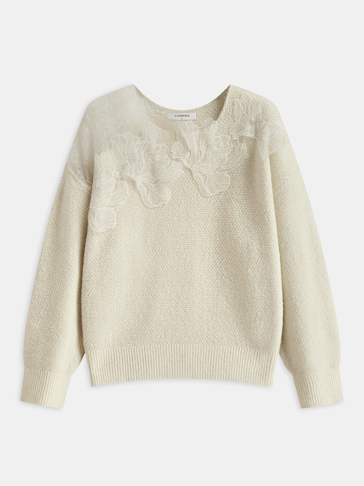 Floral lace Sweater Semi Sheer Round Neck Sweater