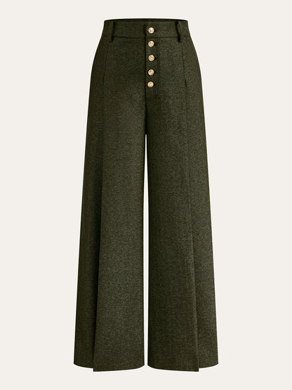High-Waisted Button-Front Wide-Leg Pants