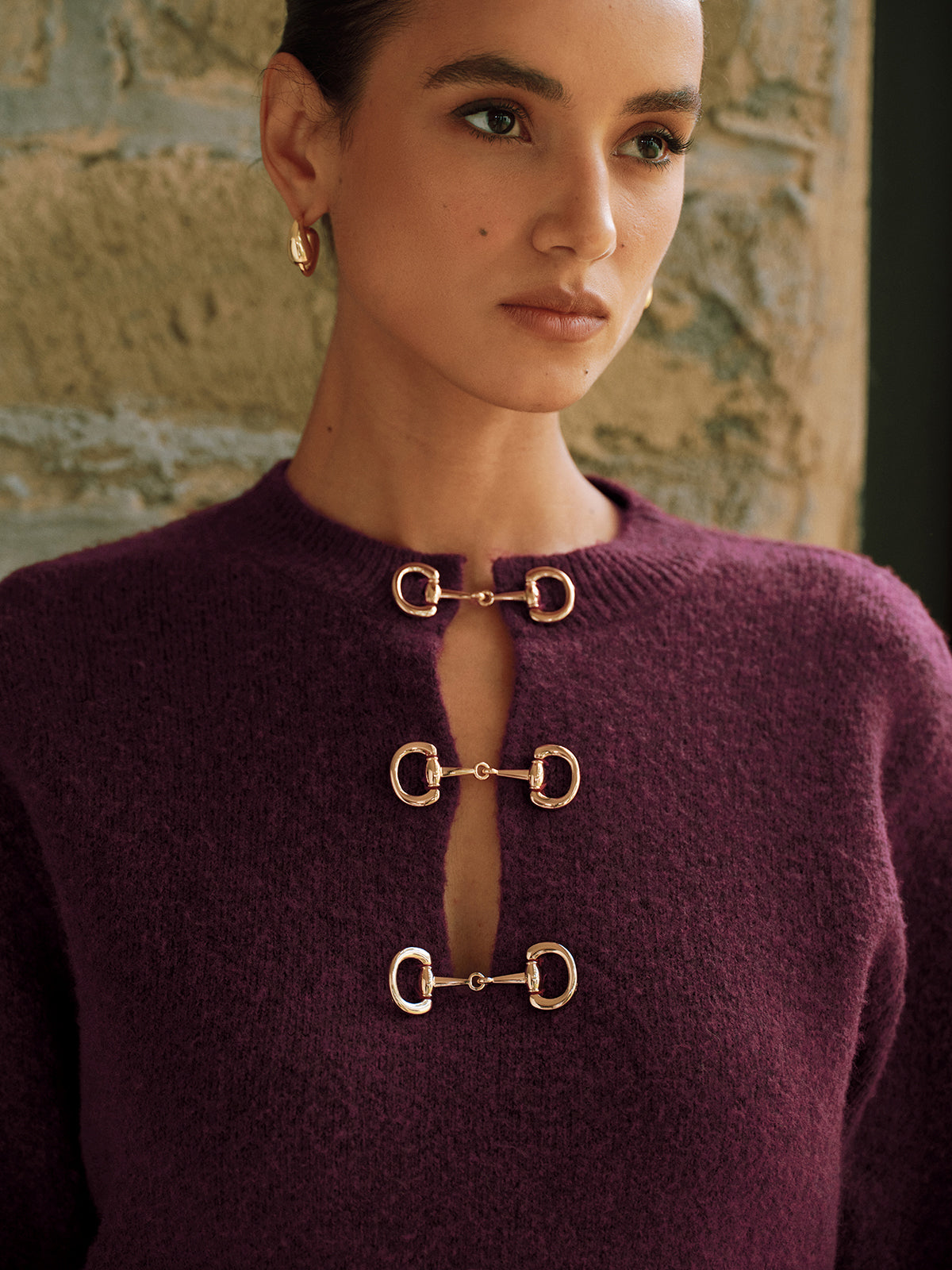 Horsebit Detail Long Sleeve Sweater