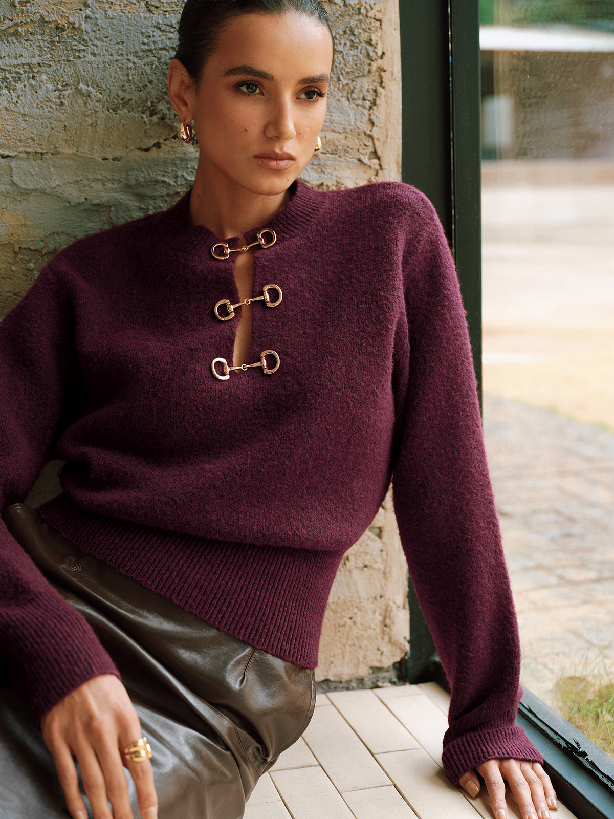 Horsebit Detail Long Sleeve Sweater