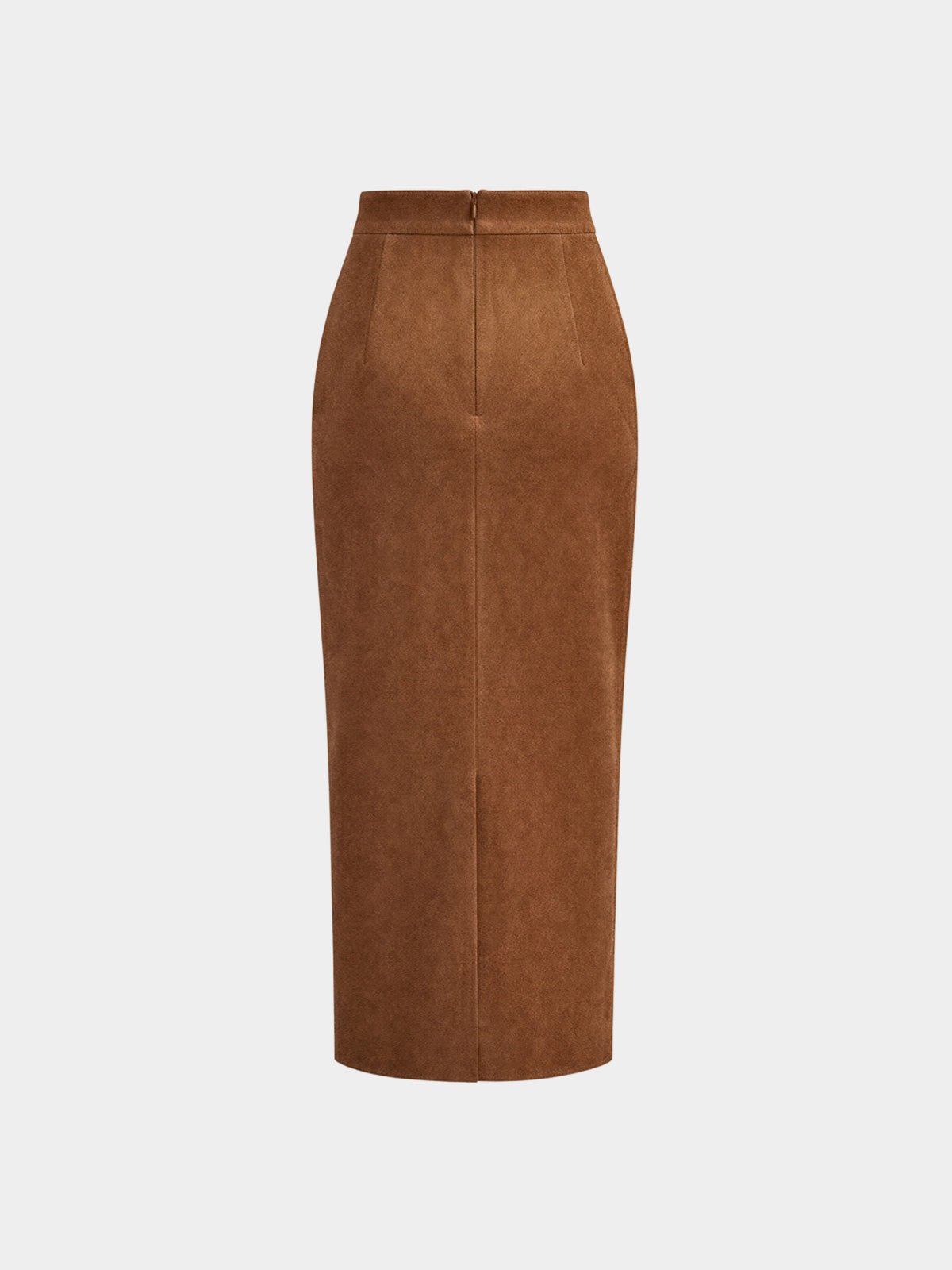 Draped Slit Suede Effect Midi Skirt