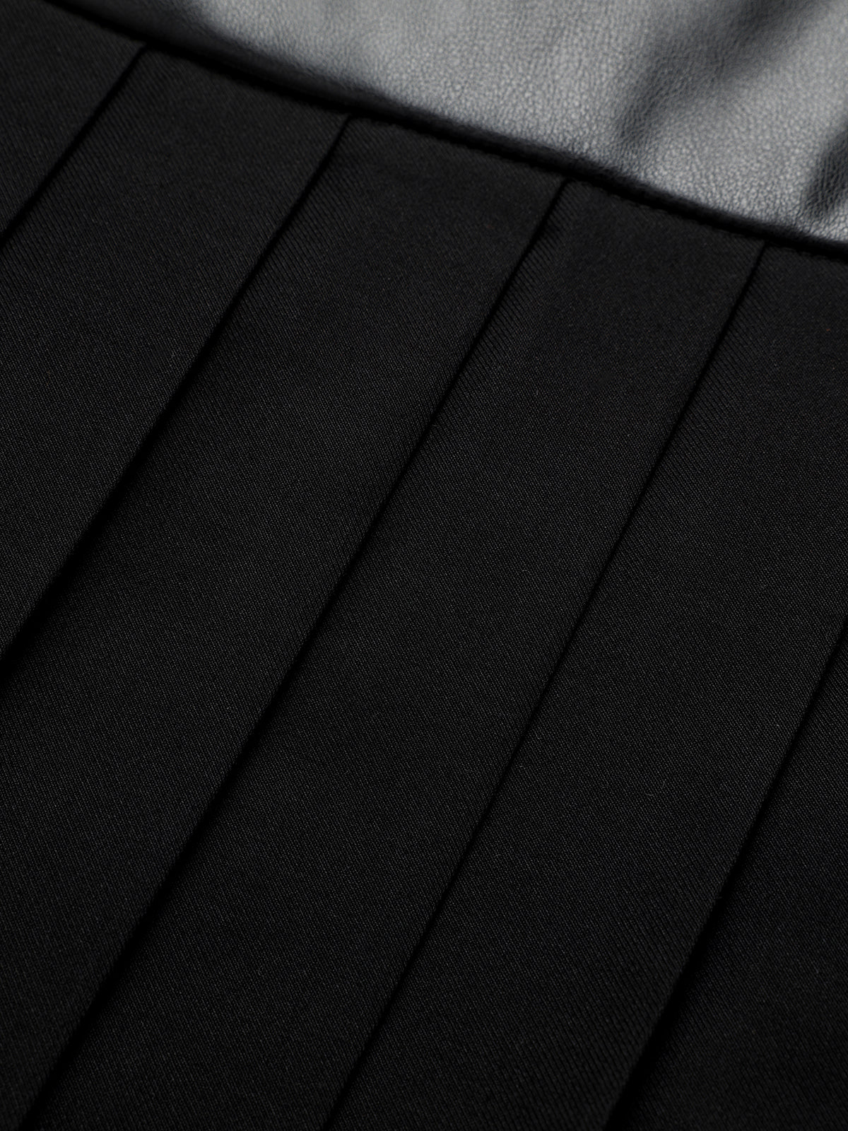 Buckle Detail Faux Leather Panel Pleated Midi Skirt