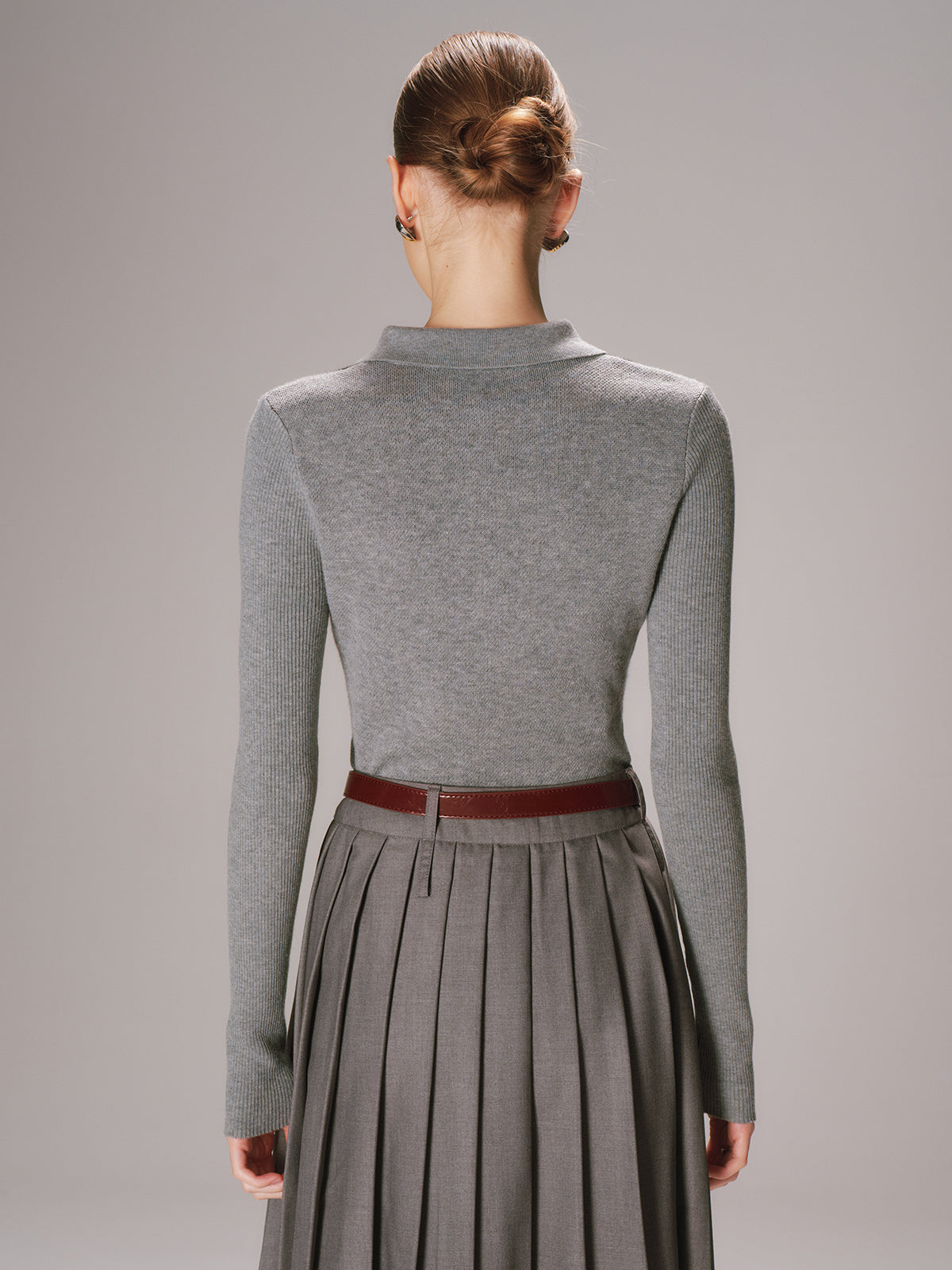 Argyle Wool-Blend Polo Knit Top