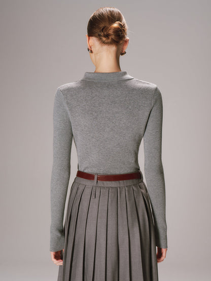 Argyle Wool-Blend Polo Knit Top