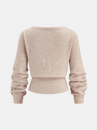 3D Floral Embellished Cinched-Waist Knit Top