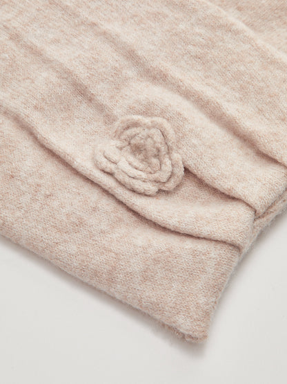 3D Floral Embellished Cinched-Waist Knit Top