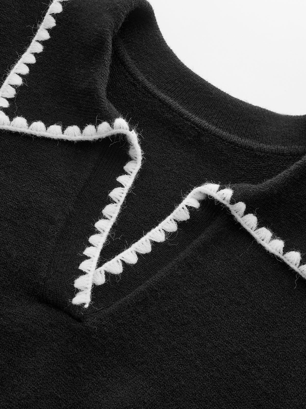 Contrast Embroidered Trim Polo Sweater