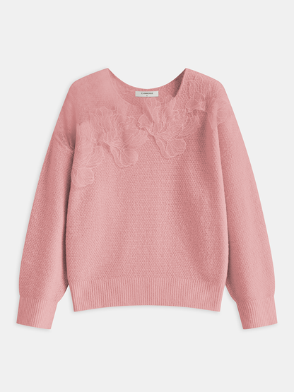 Floral lace Sweater Semi Sheer Round Neck Sweater