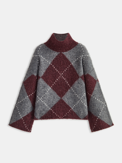 Argyle Wool-Blend Turtleneck Sweater