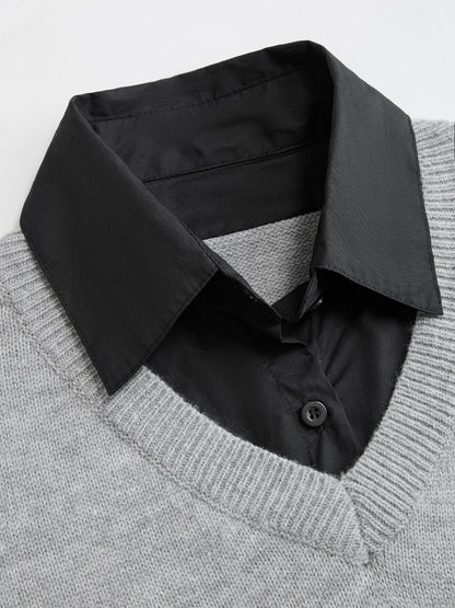 Contrast Collar Lace Hem Sweater