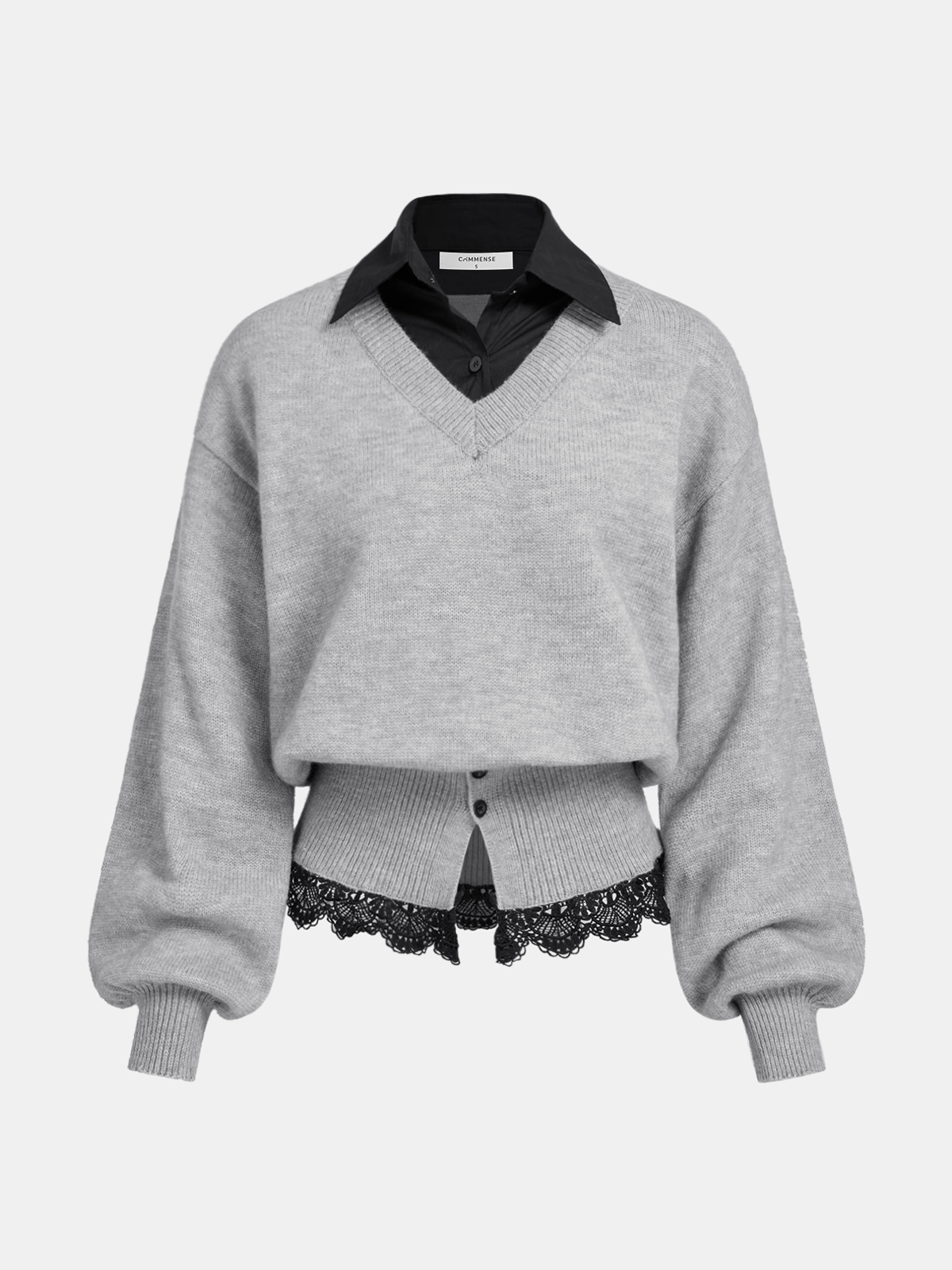 Contrast Collar Lace Hem Sweater