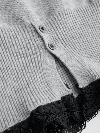 Contrast Collar Lace Hem Sweater