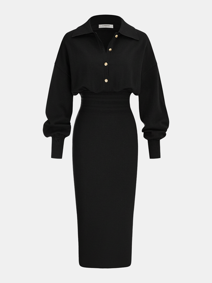 Cinched Waist Knit Shirt Dress