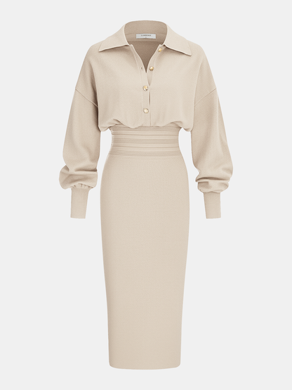 Cinched Waist Knit Shirt Dress