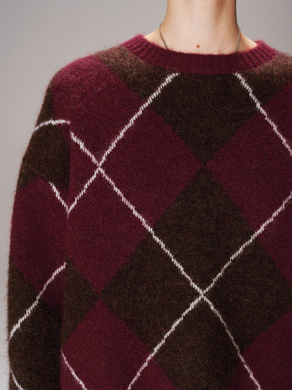 Crew Neck Argyle Wool-Blend Sweater
