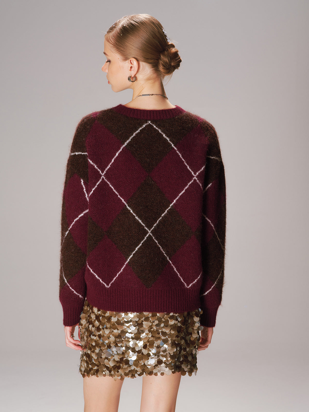 Crew Neck Argyle Wool-Blend Sweater