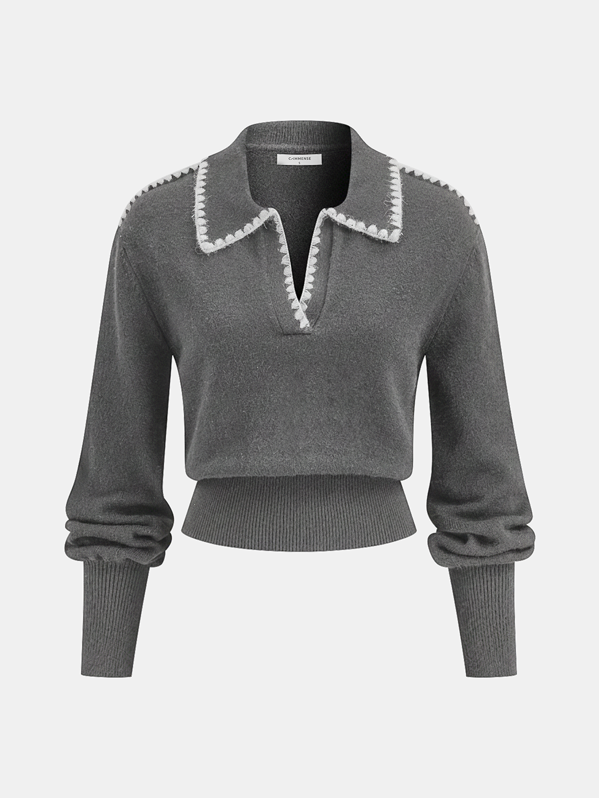 Contrast Embroidered Trim Polo Sweater