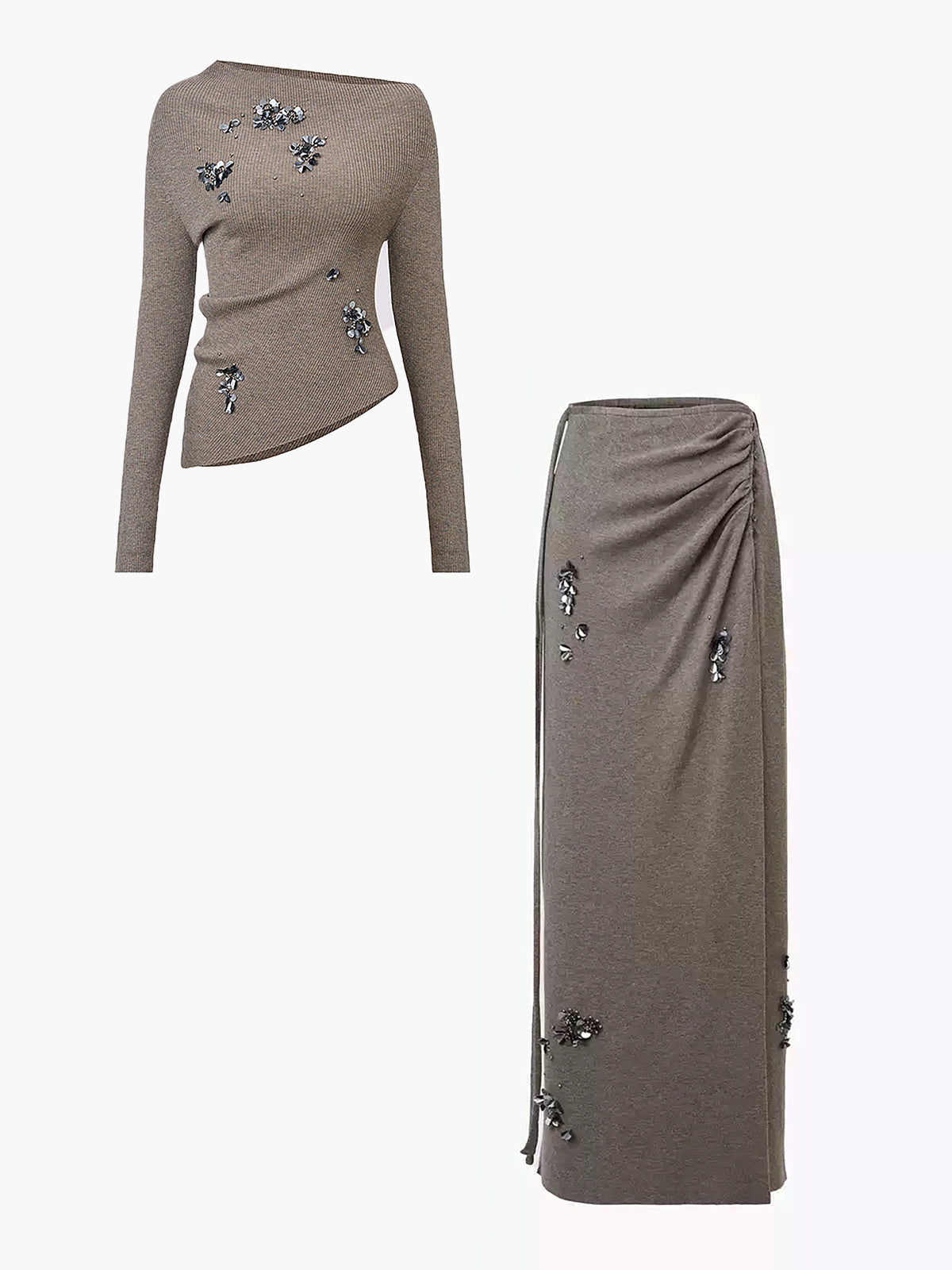 Wool-Blend Sequins Knit Top & Skirt Set