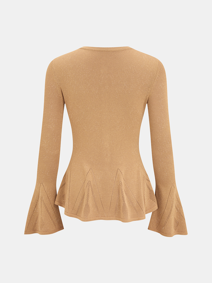 Bell Sleeve Peplum Sparkle Knit Cardigan