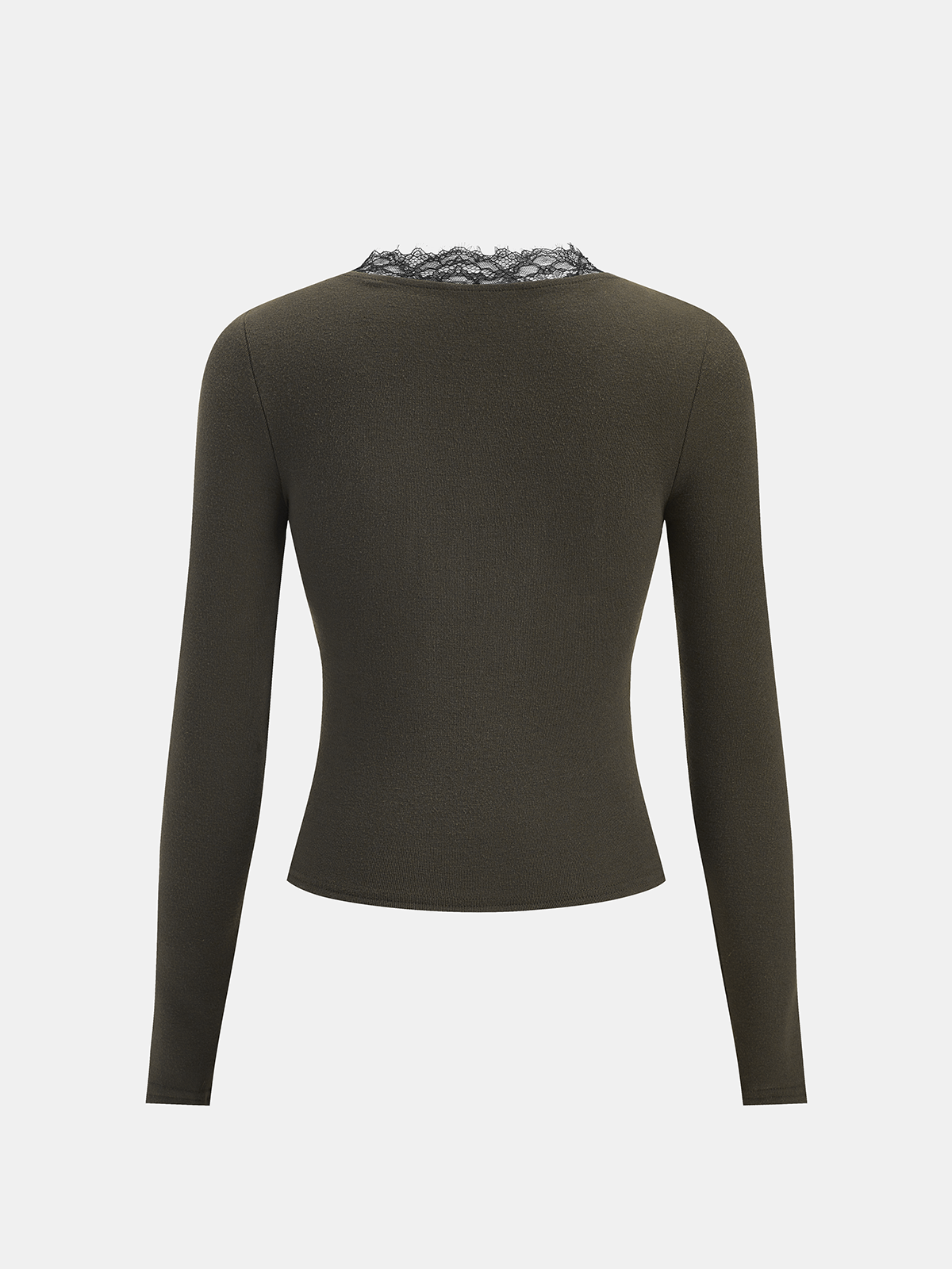 Lace Trim V-Neck Twist Long-Sleeve Top